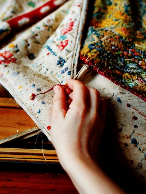 ruky vyšívajú detail